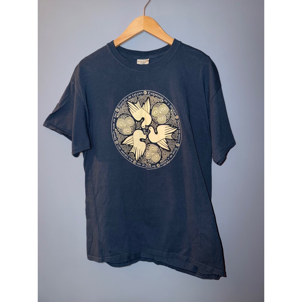 Keltic Designs Jen Delyth Peace on Earth Celtic Dove Navy T-Shirt Large 1992